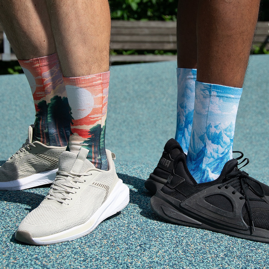 Shot of two different custom socks